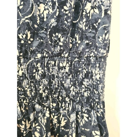 Ralph Lauren Navy Smocked Tasseled Tie Waist Tiered Floral Sleeve Dress Sz 14 - Picture 9 of 13